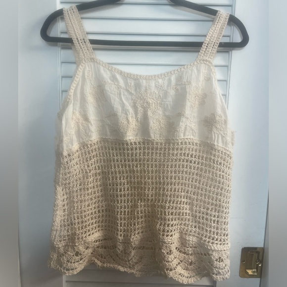 Kontrol NWT 90s/Y2K Embroidered & Crocheted Cream on Cream Tank, Size M - Picture 7 of 9